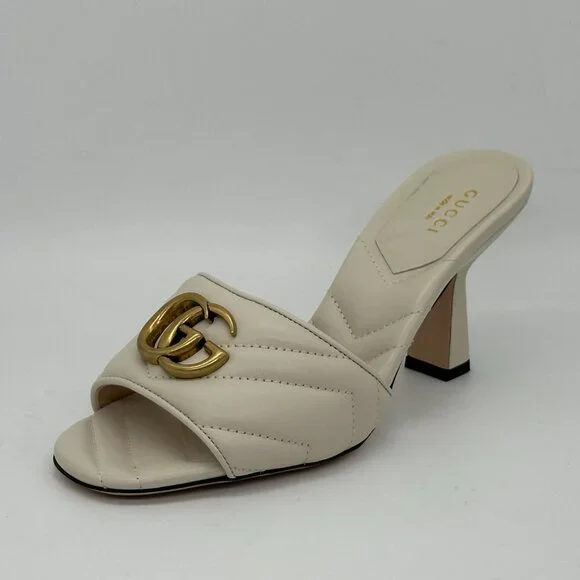 Gucci Marmont GG Padded Chevron Matelasse Leather Mule Sandal Heels Shoes - Picture 6 of 16